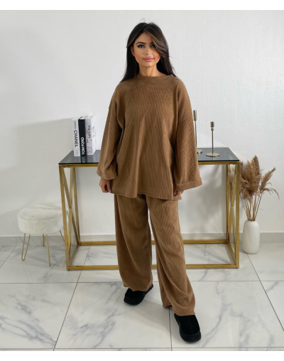 ENSEMBLE VELOURS COL ROND - CAMEL