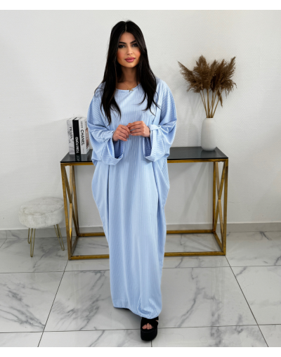 ABAYA À RAYURE ZAZA - BLEU CIEL